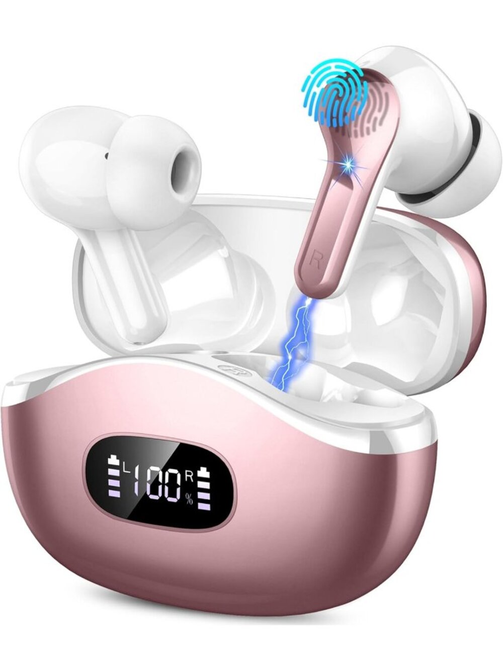 Wireless Pink Gold 5.4 HiFi Stereo Noise Cancelling Mics 48H Bluetooth Earbud